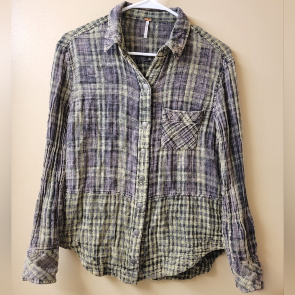 Free People Snap Down Plaid Shirt Size XS